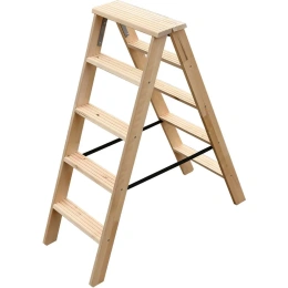 Стремянка деревянная двусторонняя Алюмет с широкими ступенями 2х5 ступеней Серия WDS3205