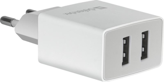 Сетевое зарядное устройство Defender UPA-22,  2xUSB-A,  10.5Вт, 2.1A, белый [83580]