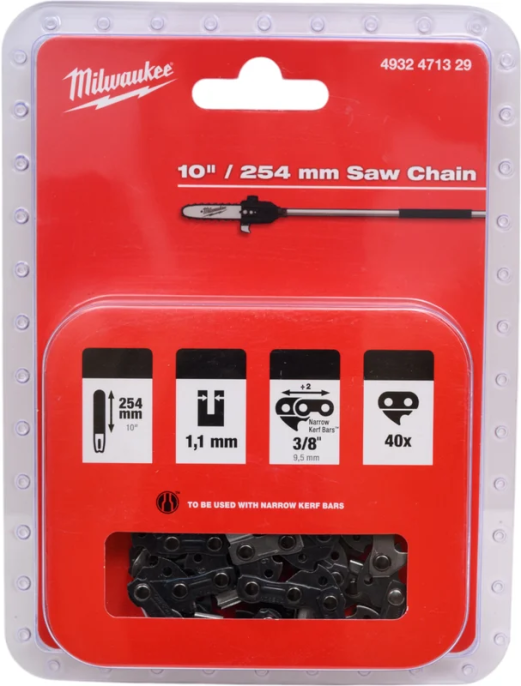Цепь для пилы Milwaukee M18 FOPH-CSA 3/8''x254x1.1 4932471329 длина цепи: 25 см, толщина: 1.1 мм, шаг цепи: 9.5 мм