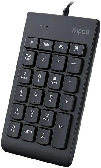 Цифровой блок проводной RAPOO K10-BL, цвет - черный 13323