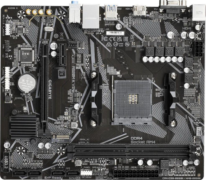 Материнская плата Gigabyte A520M K V2, Socket AM4, AMD A520, mATX, Ret