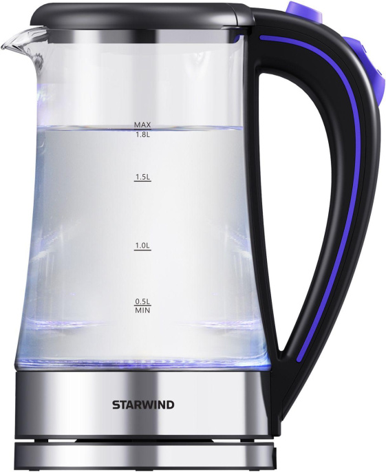 Чайник электрический Starwind SKG4045 1.8л. 1800Вт черный/серебристый корпус: стекло