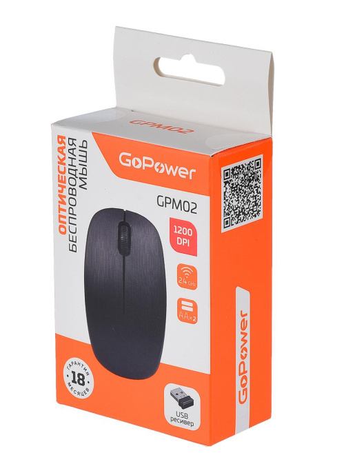 Мышь беспроводная GoPower GPM02 классическая USB черный 1/100 00-00030985