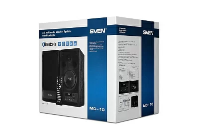 SVEN MC-10, чёрный, акустическая система 2.0, мощность 2x25Вт (RMS), FM-тюнер, USB/microSD, дисплей, пульт ДУ, Bluetooth
