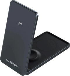 Беспроводное зарядное устройство Magssory Flip WCH014 Антрацит WCH014b 3 в 1, 5V/3А, 9V/2А, 22 Вт, Qi, PD, QC, MagSafe