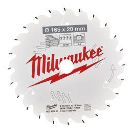 Диск пильный Milwaukee 165x20x1.6x24 ATB 4932471931 по дереву для циркулярной пилы, угол атаки зуба: +15°, низкая вибрация
