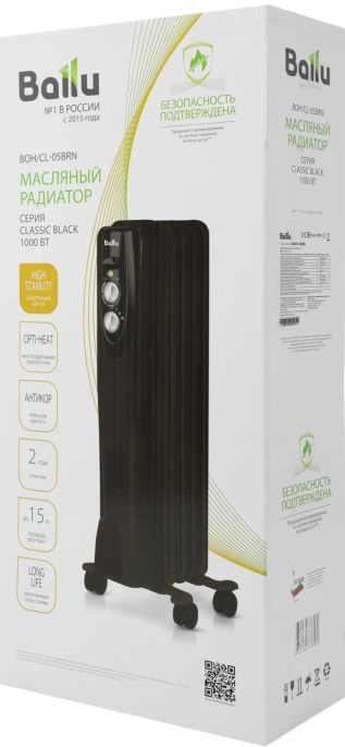 Радиатор масляный Ballu Classic BOH/CL-05BRN 1000Вт черный