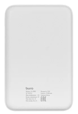 Мобильный аккумулятор Buro T4-10000 Li-Pol 10000mAh 2A+1A белый 2xUSB материал пластик