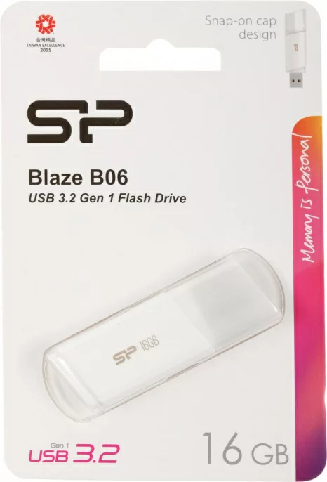 Флеш Диск Silicon Power 16Gb Blaze B06 SP016GBUF3B06V1W USB3.1 белый