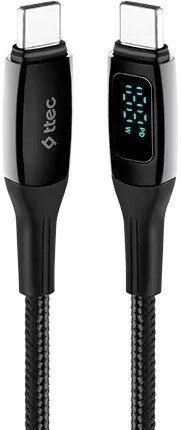 Кабель зарядный и дата TTEC AlumiCable LCD USB-C – USB-C 100W PD/QC Fast Charging&Data Cable. Длина: 150 см. Цвет: черный (2DK57S)