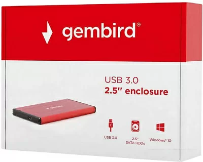 Бокс для жесткого диска EE2-U3S-3-R Gembird (2.5"hdd SATA, USB3.0, до 2 Терабайт,Red)