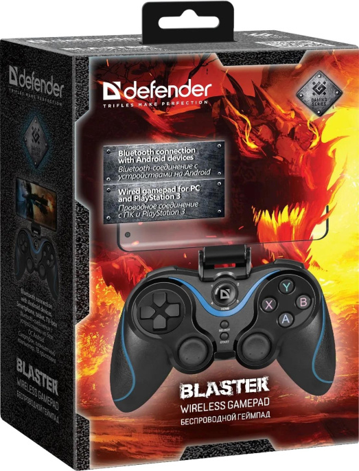 Геймпад беспроводной Defender Blaster черный, держатель для смартфона/кабель USB [64283]