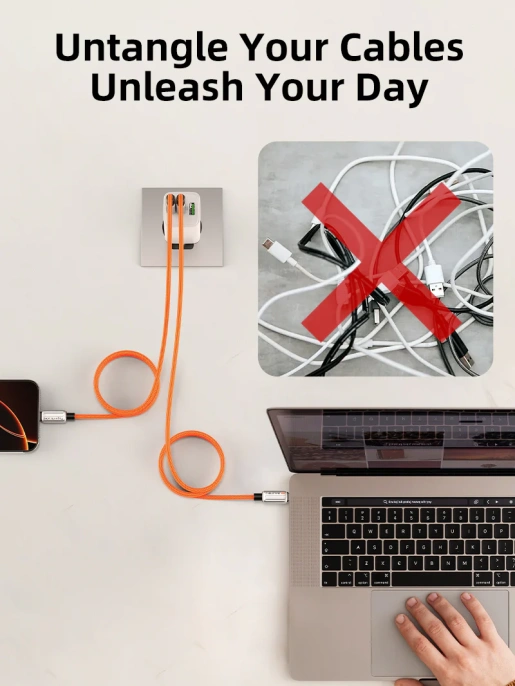 Магнитный кабель USB-C CABLETIME CU06H (CT-CM240-MZO1) 1 м, 480 Мбит/с, 5А/48В 240Вт, оранжевый, для быстрого заряда смартфонов и ноутбуков