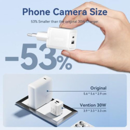 Набор для зарядки Vention з/у GaN 30W 2 порта USB C + A и кабель USB-C 3А Чёрный, шт. TZ-FEQB0-EU-01