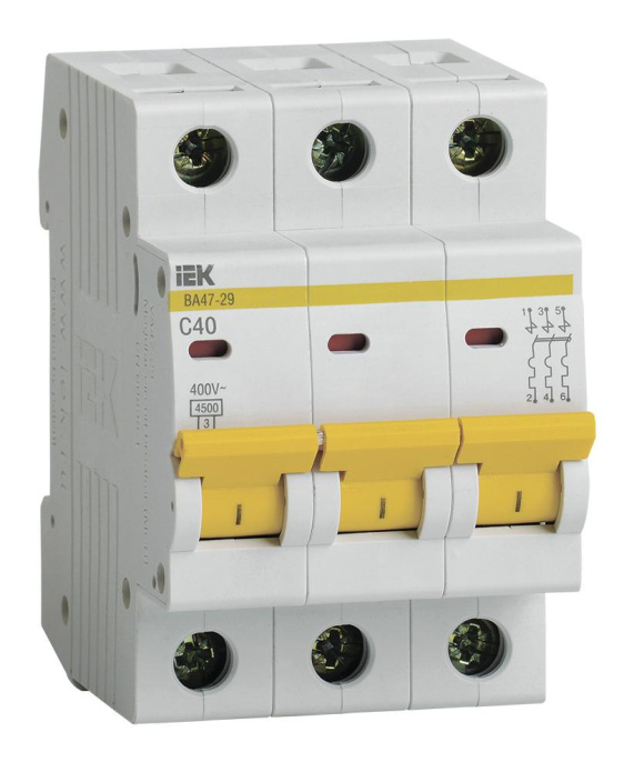 Автоматический выключатель IEK ВА47-29 (MVA20-3-040-C) 40A тип C 4.5кА 3П 400В 3 модуля белый (упак.:1шт)