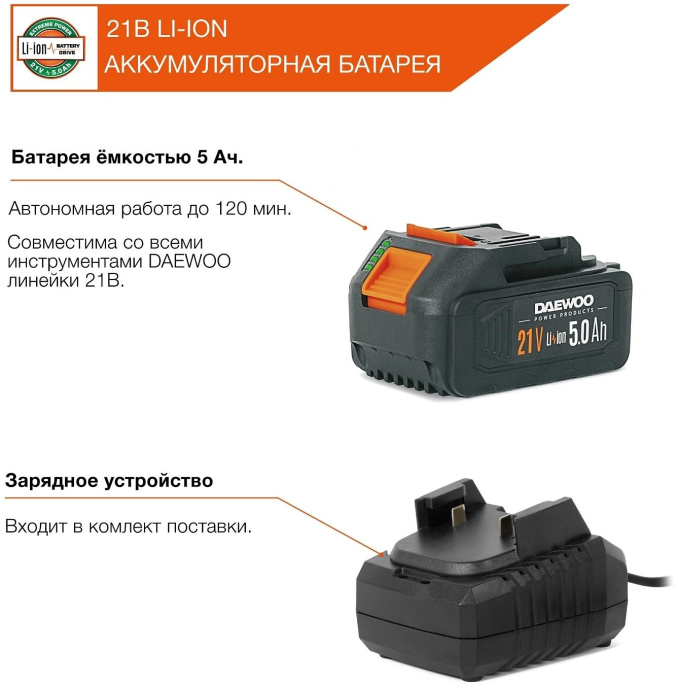 Строительный пылесос Daewoo DAVC 1621Li SET,  аккумуляторный,  оранжевый