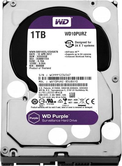 Жесткий диск WD Purple WD10PURZ,  1ТБ,  HDD,  SATA III,  3.5"