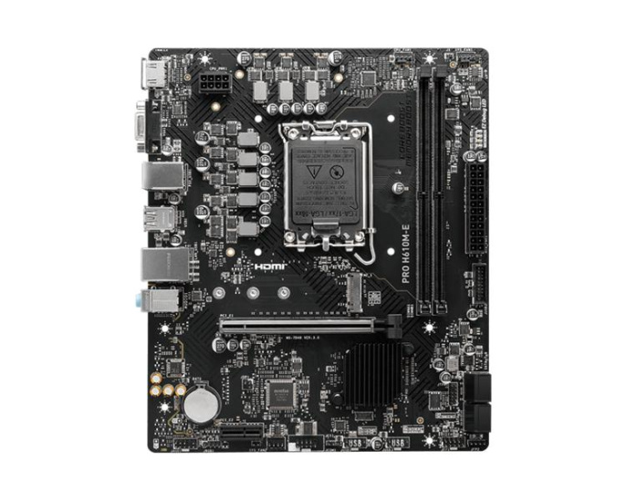 Материнская плата MSI PRO H610M-E H610, LGA1700, 2*DDR5, 1*PCIEx16, 1*PCIEx1, 1*M.2, 4*USB3.2Gen1, 4*USB2.0, 4*SATA3.0, 1G, VGA, HDMI, M-ATX, RTL