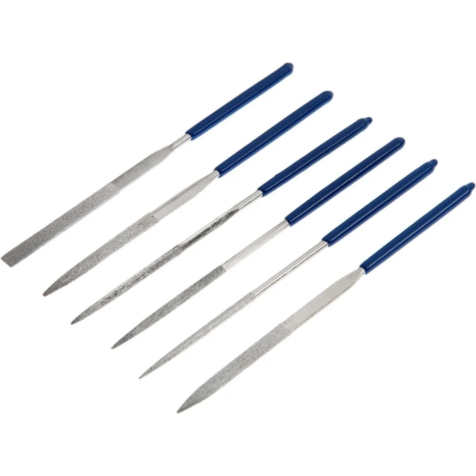 Набор алмазных надфилей  ТУНДРА 50 х 140 х 3 мм, обрезинные рукоятки, 6 шт. 2275919