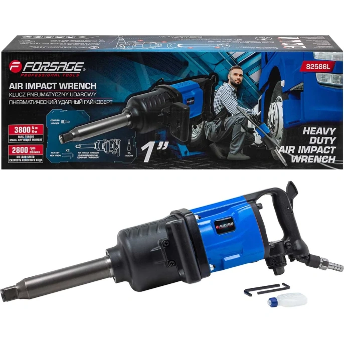 Пневмогайковерт с длинным валом Forsage 3800Н/м 1" F-82586L(47967)