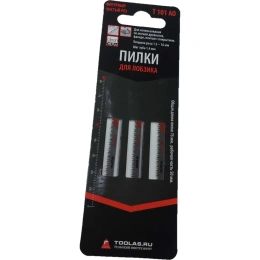 Пилка для лобзика T101AO фигурный, чистый рез, шаг зуба 1.4 мм, толщина реза 1.5-16 мм для работ по дереву, фанере , 3 шт, 76 мм TOOLAS 00003843