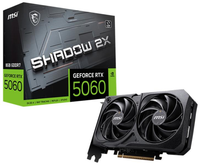 Видеокарта MSI PCI-E 5.0 RTX 5060 8G SHADOW 2X NVIDIA GeForce RTX 5060 8Gb 128bit GDDR7 2497/28000 HDMIx1 DPx3 HDCP Ret