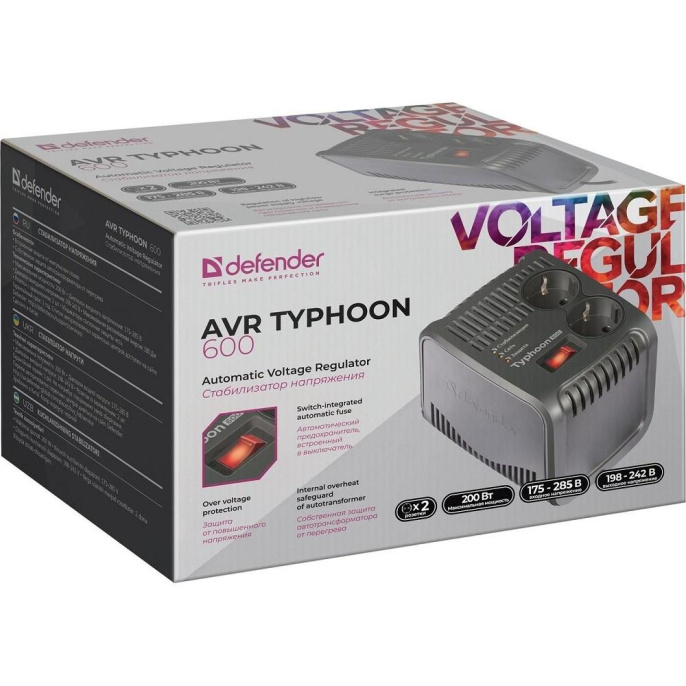 Стабилизатор напряжения Defender AVR Typhoon 600 черный [99032]