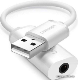 Внешняя звуковая карта UGREEN US206 30712 USB A Male to 3.5 mm Aux Cable. Цвет: белый 30712_