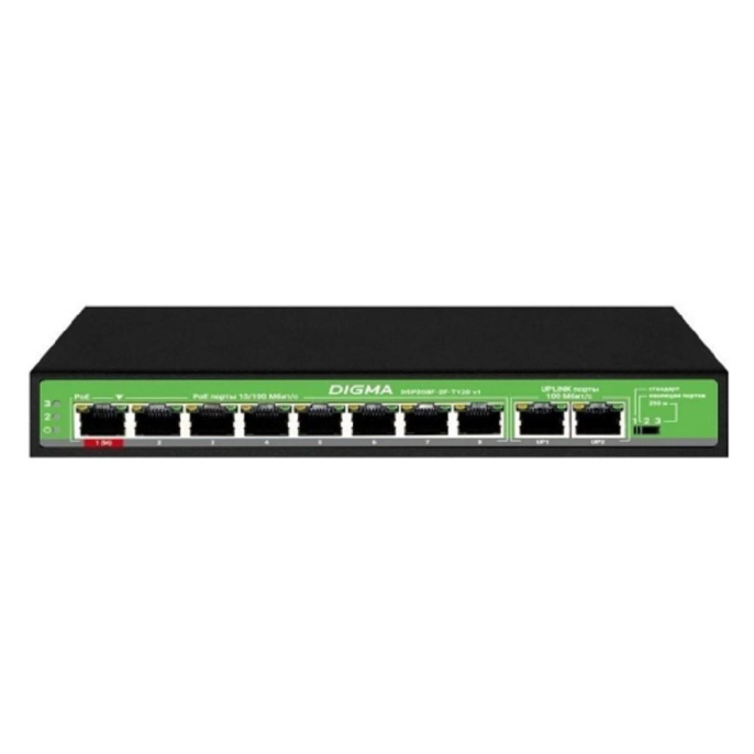 Digma DSP208F-2F-T120 Коммутатор V1 L2 10х100Мбит/с 8PoE 8PoE+ 120W неуправляемый