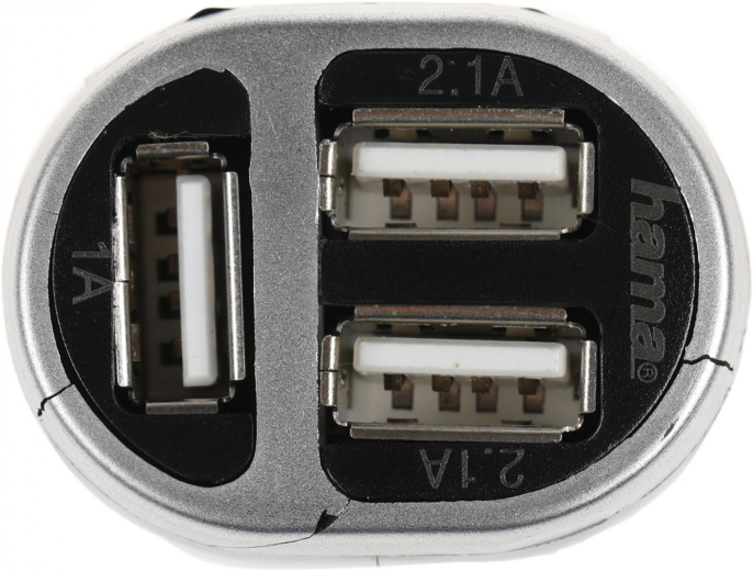 Автомобильное зарядное устройство HAMA H-173603, 3xUSB-A, 5Вт, 2.1A, черный [00173603]