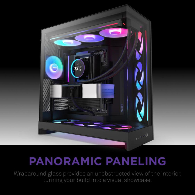Корпус без блока питания/ Case NZXT H9 Flow RGB 2025 , Midi-Tower, TG, 3x140mm RGB + 1x120mm, 2xUSB-A 3.2 + 1xUSB-C 3.2, E-ATX, ATX, mATX, mITX Black (CM-H92FB-R1)