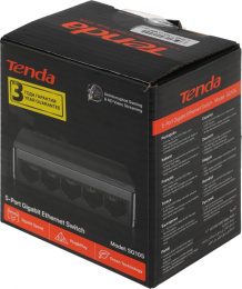 Мини-коммутатор неуправляемый Tenda SG105 5 портов, 5x1 Гбит/с, настольный, пластиковый корпус