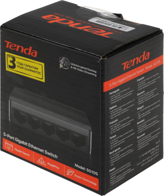 Мини-коммутатор неуправляемый Tenda SG105 5 портов, 5x1 Гбит/с, настольный, пластиковый корпус