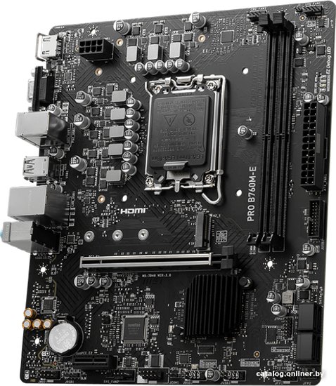 Материнская плата MSI Pro B760M-E mATX, сокет Intel LGA1700, чипсет Intel B760, память 2xDDR5, слоты: 1xPCIe x16 4.0, 1xM.2