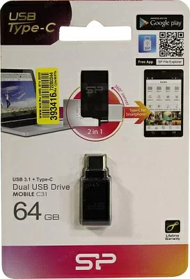 Накопитель Silicon Power Mobile C31 SP064GBUC3C31V1K USB3.0/USB-C OTG Flash Drive 64Gb (RTL)