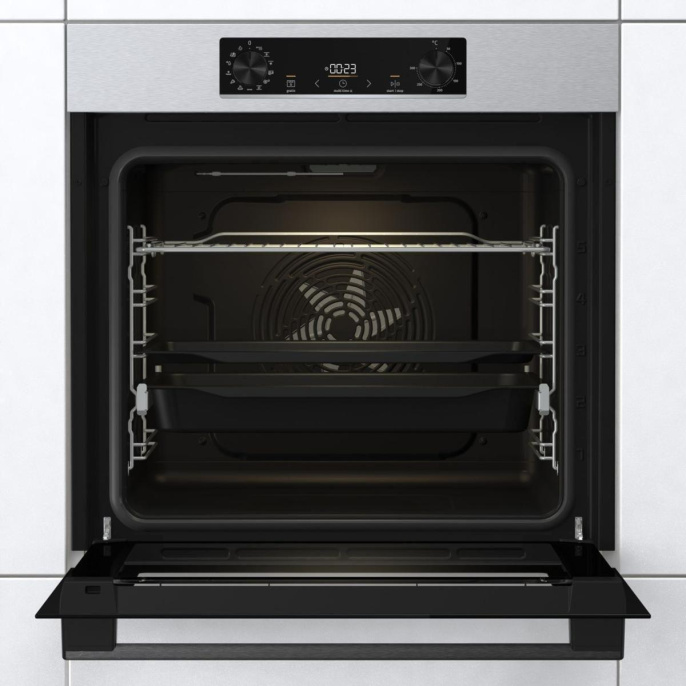 Духовой шкаф электрический Gorenje BOSB6737E06X, 77л, дверца с 2 стеклами, нержавеющая сталь/черный