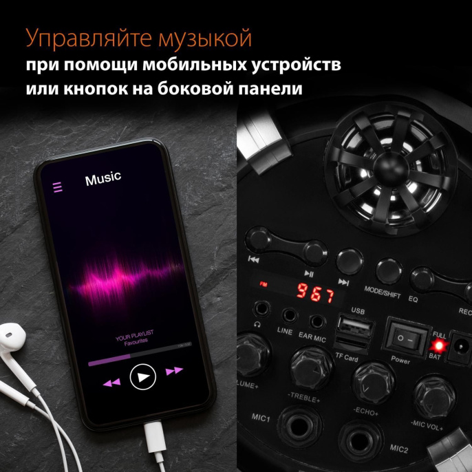 Музыкальный центр SunWind SW-MS50, 45Вт, с микрофоном, Bluetooth, FM, USB, SD/MMC, черный