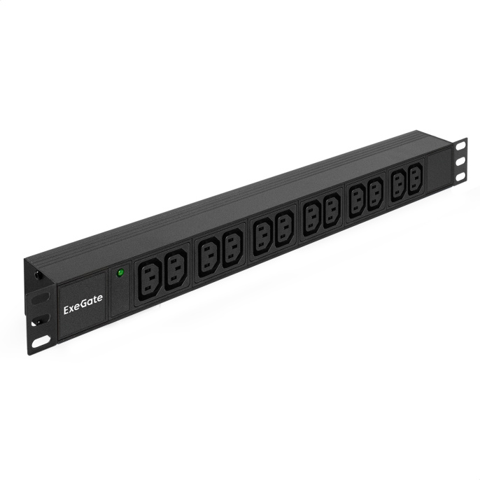 Блок розеток с разъемом подключения C20 ExeGate ServerPro PDU-19H007 Al-12C13-C20 (19", 1U, Алюминий, 12*IEC 320 C13, IEC 320 C20, индикатор питания, черный, RTL) EX280865RUS