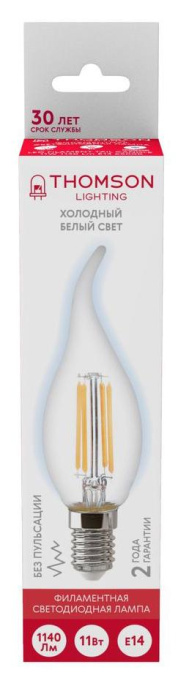 Лампа филам. Thomson Filament TH-B2388 11Вт цок.:E14 свеча 220B св.свеч.бел.хол. Tail Candle упак.:1шт