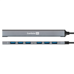 USB-Хаб концентратор 7-в-1 ExeGate DUB-761C3 кабель-адаптер USB Type-A + Type-C -- 6xUSB2.0, 1xUSB3.0, Plug&Play, серебристый EX299790RUS