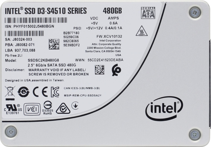 SSD накопитель Intel DC D3-S4510 SSDSC2KB480G801 480ГБ, 2.5", SATA III,  SATA [ssdsc2kb480g801 963340]