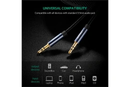 Кабель UGREEN AV112-10686 AUX 3.5mm M to AUX 3.5mm M , позолоченные коннекторы, Качество стереозвучания Hi-Fi, в нейлоновой оплётке, 1,5m, Blue