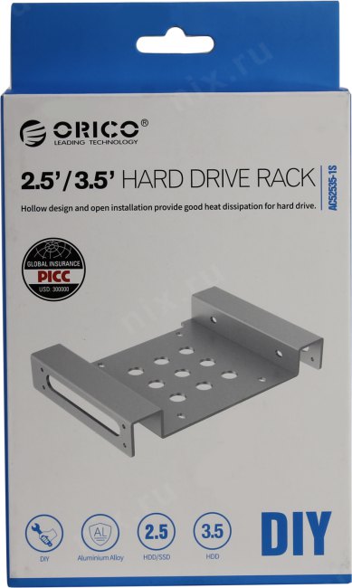Крепление Orico AC52535-1S-SV шасси для SATA HDD/SSD 2.5/3.5" в отсек 5.25"