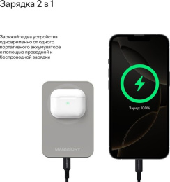 Внешний аккумулятор Magssory Pride Титан (PBN021) (емкость: 10000 мАч, совместимость с MagSafe, мощность: 15 Вт, материал: алюминий, длина кабеля: 1.2 м, кабель: Type-C)