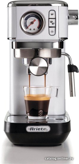 Рожковая кофеварка Ariete Espresso Slim Moderna 1381/14 1300 Вт, корпус металл/пластик, используемый кофе: молотый, цвет белый/черный
