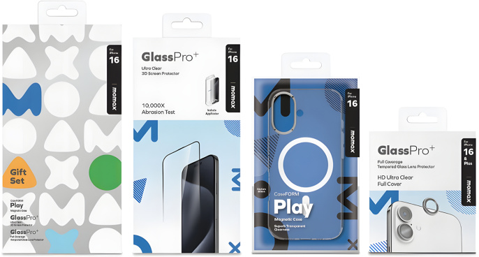 Набор Momax Protection Bundle Set для iPhone 16 MXAP24STGS состав комплекта: стекло, прозрачный чехол, защита для линз