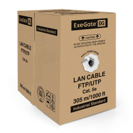 Кабель ExeGate UTP-2-C5e-CU-S24-IN-PVC-GY-305-FLUKE UTP 2 пары кат.5e медь, 0.5мм (24AWG), FLUKE® test pass, 305м, серый, PVC EX281821RUS