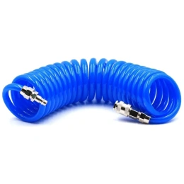 Шланг пневматический полиуретановый спиральный (5 м, 6.5х10 мм, быстросъем Rapid M+F сталь, 10-16 бар, синий) HQ-mech HQ-AH05-510BLUE УТ000002500