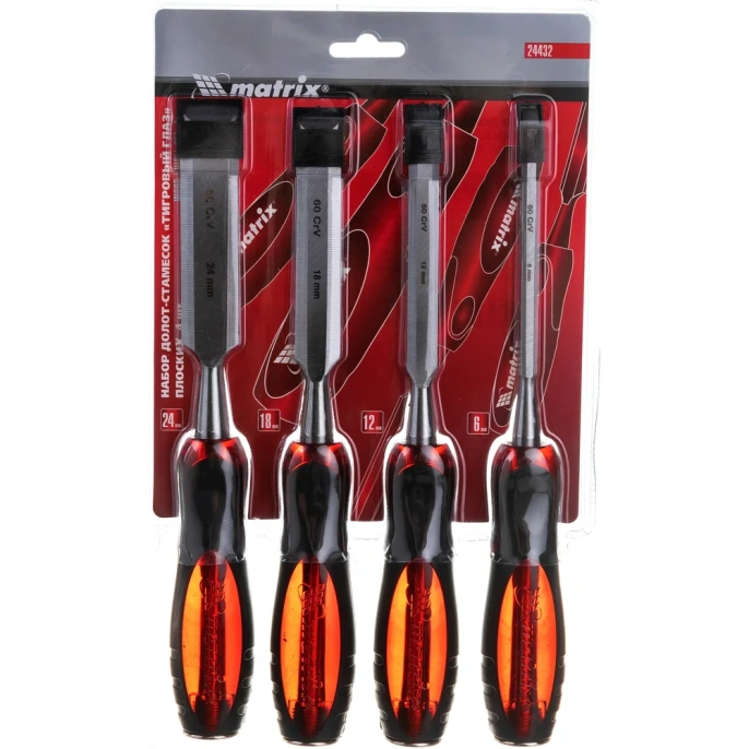 Набор плоских долот-стамесок MATRIX "Тигровый глаз" 4 штуки, 6-12-18-24 мм 24432