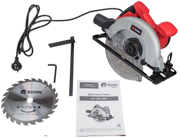Циркулярная пила дисковая Edon CS-185/1400 1400Вт ручная D диска.:185мм 42303